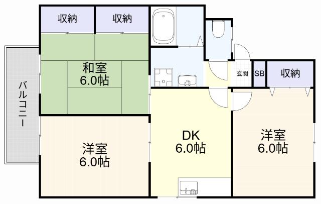 セジュールベフA棟(3DK/2階)の間取り写真