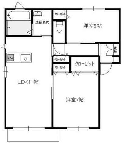 スリーゼハイツ宗方(2LDK/2階)の間取り写真