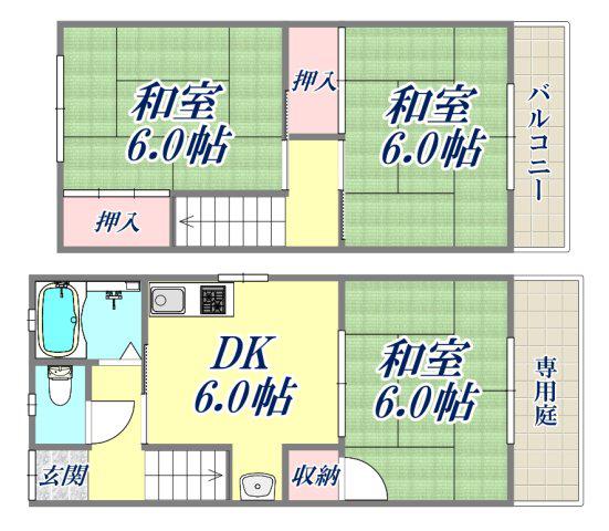 阪急宝塚線 山本駅(兵庫) 徒歩31分 2階建 築34年(3DK/1階)の間取り写真