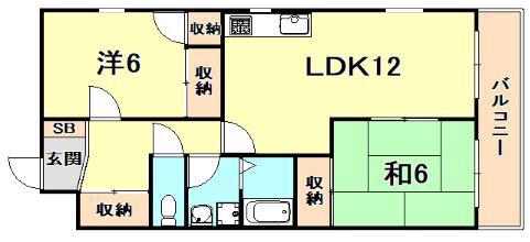 バンヴェール芦屋(2LDK/2階)の間取り写真