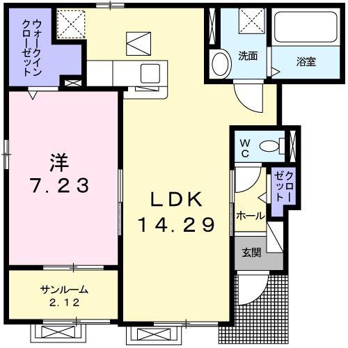 エクセランド・クー(1LDK/1階)の間取り写真
