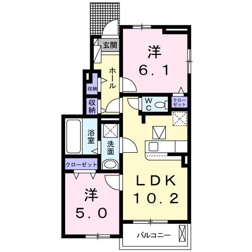 アンジュヴェールII(2LDK/1階)の間取り写真