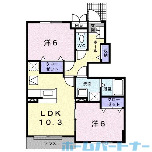 ポート・レーゼ C(2LDK/1階)の間取り写真