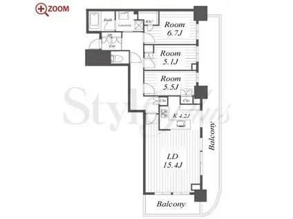 プラウドタワー名古屋栄(3LDK/17階)の間取り写真