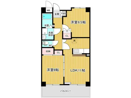 ファインステージ岡弥(2LDK/3階)の間取り写真