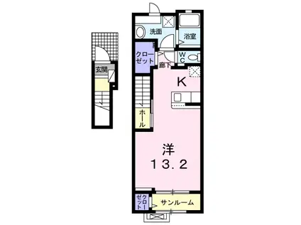 ミルト白山 Ⅳ(1K/2階)の間取り写真