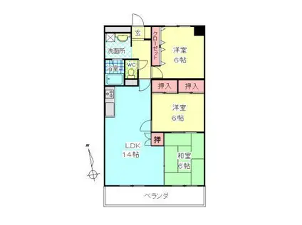 ジュネス西の台(3LDK/6階)の間取り写真