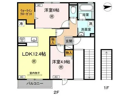 グリーンハイム(2LDK/2階)の間取り写真