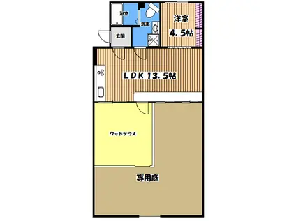 AURA243多摩平の森(1LDK/1階)の間取り写真