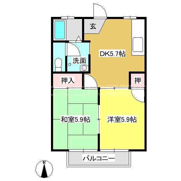 ボナール丸光 B棟(2K/1階)の間取り写真