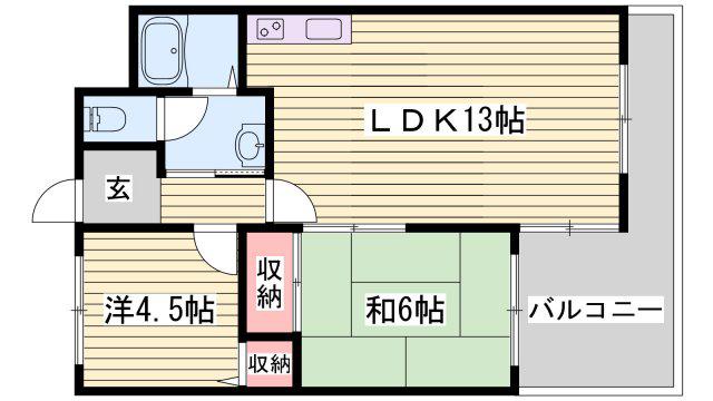 ロイヤルコーポ姫路栗山町(2LDK/4階)の間取り写真