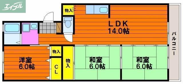 サバーヴ西坂(3LDK/2階)の間取り写真