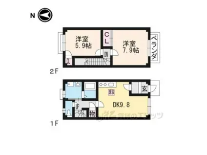 RIVER SIDE A棟(2LDK/1階)の間取り写真