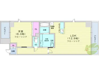 FARWISTERIA(1LDK/5階)の間取り写真