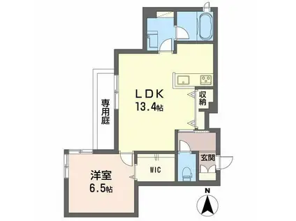 リバーサイド長岡II(1LDK/1階)の間取り写真