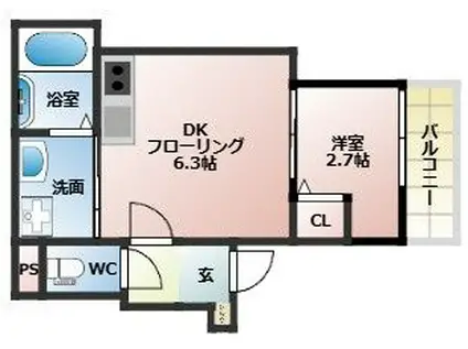 THE NOBLES 聖マリア病院前(1DK/1階)の間取り写真