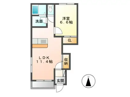 エクシードII(1LDK/1階)の間取り写真
