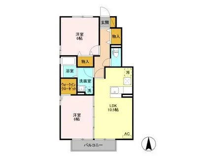 D-ROOM グリーンローズC102(2LDK/1階)の間取り写真