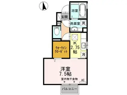 D-ROOMアン(1K/1階)の間取り写真