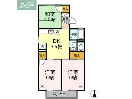 ドミール平野B棟(3DK/2階)の間取り写真