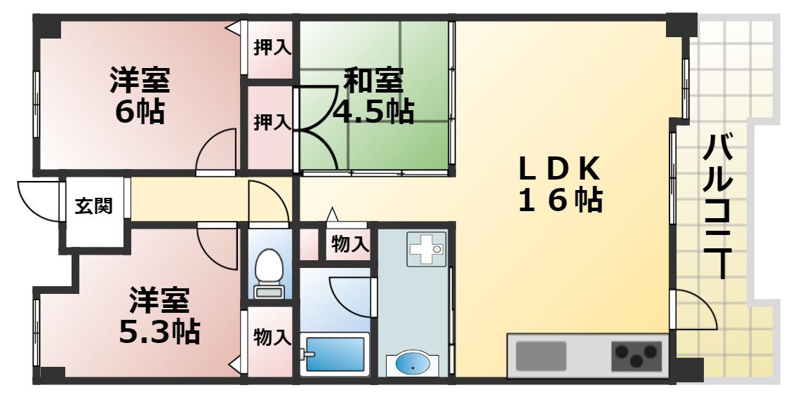 メゾンドカスカード六甲(3LDK/5階)の間取り写真
