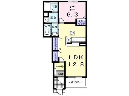 パルテールB(1LDK/1階)の間取り写真