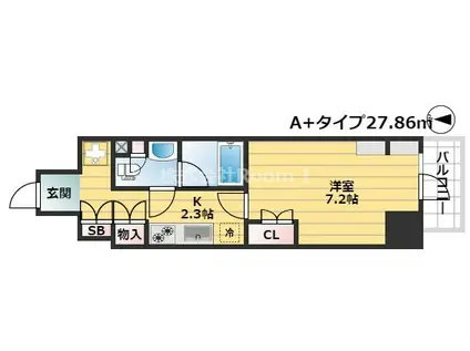 エスリードコート堺筋本町(1K/9階)の間取り写真