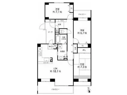 T S GARDEN西寺尾D棟(3LDK/2階)の間取り写真