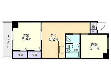 仙台坂アルカディア(2DK/2階)の間取り写真