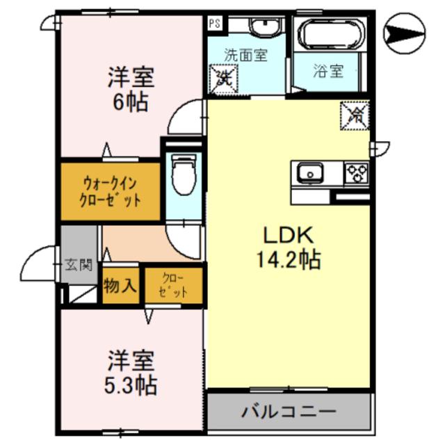 カーサ ベルシー(2LDK/2階)の間取り写真