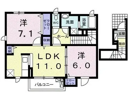 サントリア K・I番館(2LDK/2階)の間取り写真