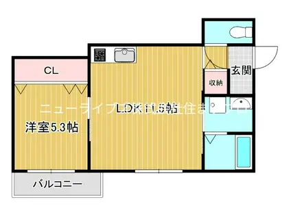 ジーエムビルズ対馬江(1LDK/2階)の間取り写真