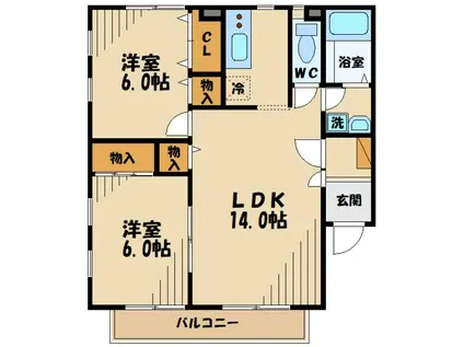 ツウィンズ(2LDK/1階)の間取り写真