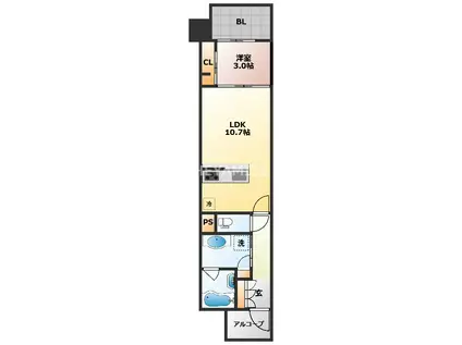 ザ・プレミアム長崎駅前(1SLDK/3階)の間取り写真