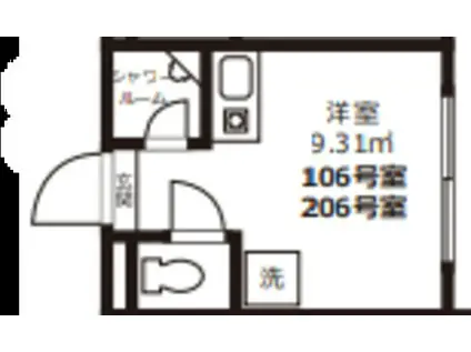 カーサミモザ 106(ワンルーム/1階)の間取り写真
