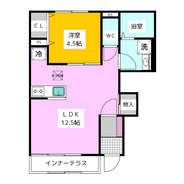リーブルファイン相模原中央区中央(1LDK/1階)の間取り写真