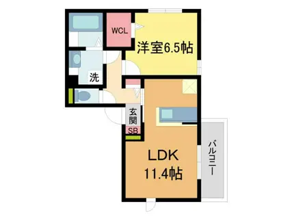 夙川桜井通(1LDK/2階)の間取り写真