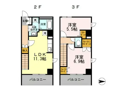 シルフィッド(2LDK/2階)の間取り写真