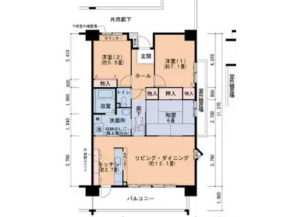 UR西宮マリナパークシティ丘のある街 6号棟(3LDK/4階)の間取り写真