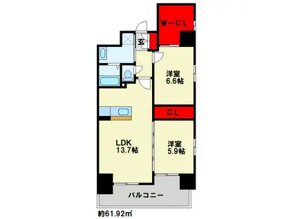 セレーノ行橋(2LDK/5階)の間取り写真