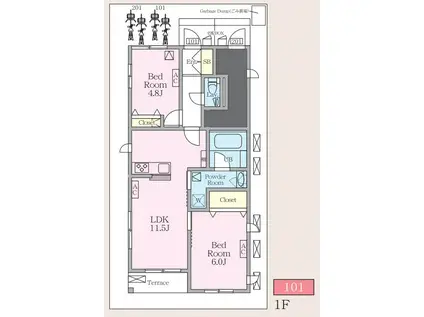 ヌーヴェル エール(2LDK/1階)の間取り写真