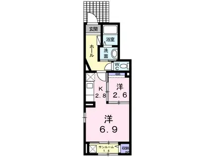 サンレミ真時I(ワンルーム/1階)の間取り写真