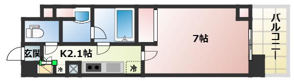 ラトゥール連坊(1K/3階)の間取り写真