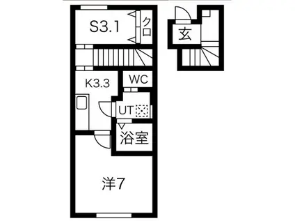 RESI大沢川原II(1SK/2階)の間取り写真