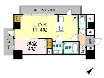 JP NOIE 早稲田(1LDK/8階)の間取り写真