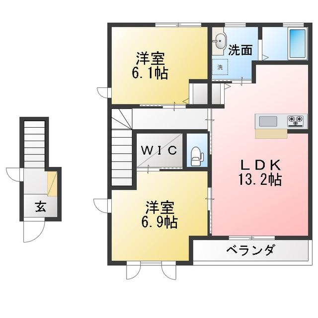 レガール北野 D棟(2LDK/2階)の間取り写真