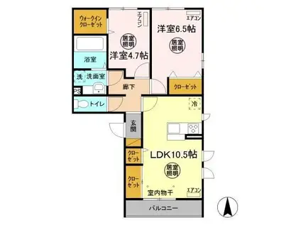 PIXIEHOLLOWA棟(2LDK/2階)の間取り写真