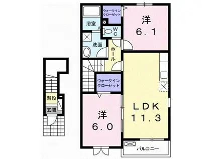 プリマヴェーラK B 大間々(2LDK/2階)の間取り写真