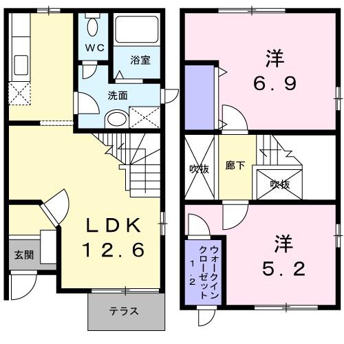 ソレイユ(2LDK/1階)の間取り写真