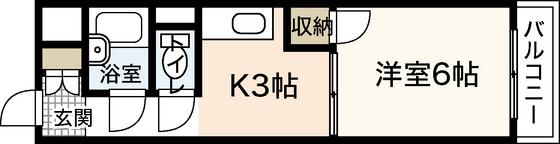 ビバブル長束(1K/1階)の間取り写真